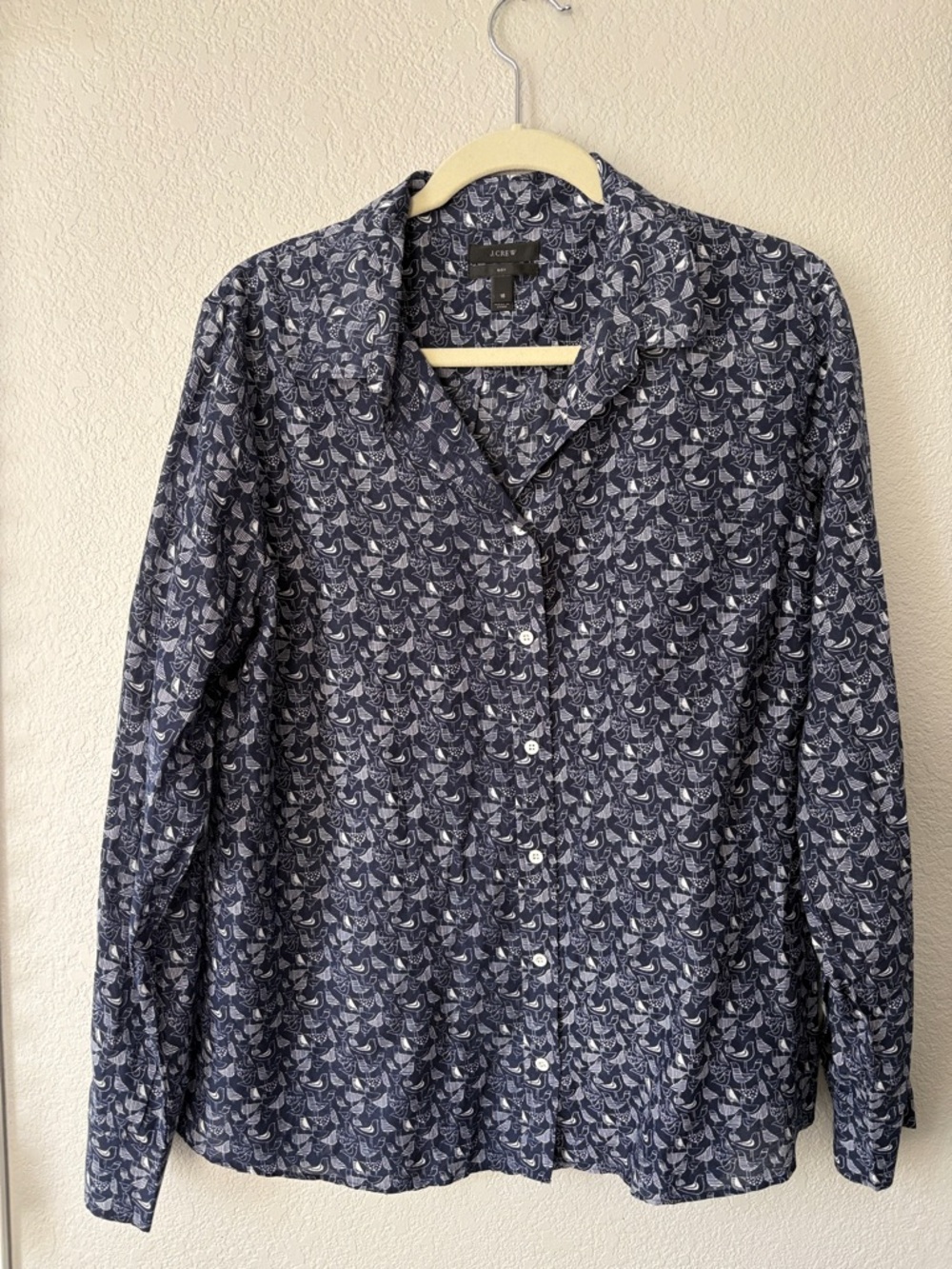 J. Crew Navy Shirt with White Sailboat Print